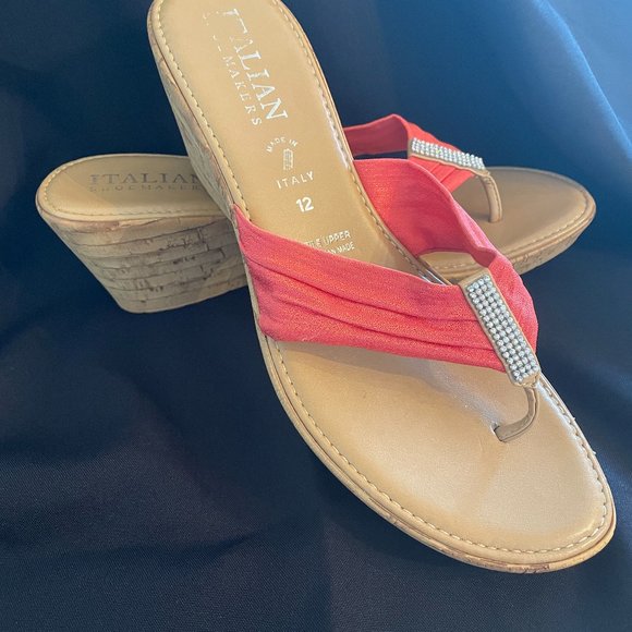 Italian Shoemakers Red Wedge Sandals - Picture 1 of 4